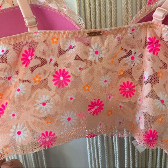 VICTORIA’S SECRET PINK Lightly Lined Lace Bralette Pink Floral Size Small - Picture 9 of 14